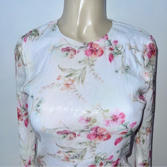 Amanda Uprichard X Revolve Ayla Mini Dress Sz S Small Sequin Floral Long Sleeve - Picture 2 of 7